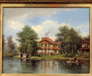 Lo chalet della porta gialla, ristorante al Bois de Vincennes. Dipinto di Justin Ouvrie (1806-1879)