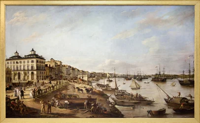 Vista di parte del porto e dei moli di Bordeaux, conosciuti come i Chartrons e Bacalan, dipinto a olio su tela realizzato nel 1804 da Pierre Lacour Père