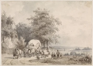 Paesaggio con carro di fieno