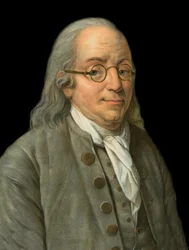 Ritratto di Benjamin Franklin (1706-1790), stampatore, editore, scienziato, inventore, statista e diplomatico americano - incisione di Pierre Michel Alix