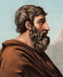 Ritratto di Licurgo (Lykourgos) mitico legislatore di Sparta (IX o VIII secolo a.C.). (Licurgo di Sparta) Incisione di Pierre Michel Alix (1762-1817)