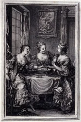 La scommessa delle tre comari - in “Tales et nouvelles en vers” di Jean La Fontaine. 1776. Illustrazione di P.P. Choffard.