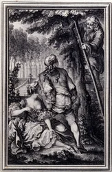 La scommessa delle tre comari - in “Tales et nouvelles en vers” di Jean La Fontaine. 1776. Illustrazione di P.P. Choffard.