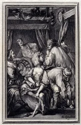 Le Cradle - in "Contes et nouvelles en vers" di Jean La Fontaine. 1776. Illustrazione di P.P. Choffard.