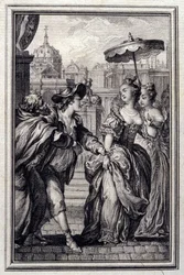 Les Oies du Père Philippe - in "Tales et nouvelles en vers" di Jean La Fontaine. 1776. Illustrazione di P.P. Choffard.