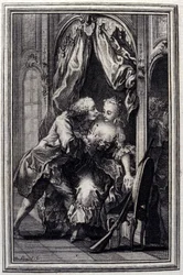 Les quiproquos - in "Contes et nouvelles en vers" di Jean La Fontaine. 1776. Illustrazione di P.P. Choffard.