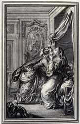 La sarta - in “Tales et nouvelles en vers” di Jean La Fontaine. 1776. Illustrazione di P.P. Choffard.