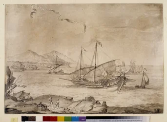 Navi nel porto di Marsiglia - con cartiglio