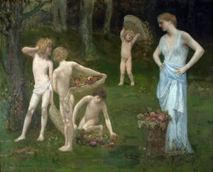 Bambini in un frutteto. Dipinto di Pierre Cecil Puvis de Chavannes, c. 1886-1888