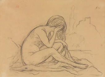 Studio di un nudo femminile ...recto, Studi di drappeggio e studio di un paesaggio verso, 1800s