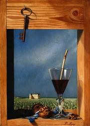 Bicchiere di vino davanti a un castello; Verre de vin devant un chateau