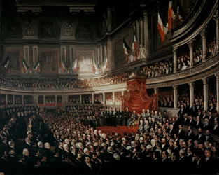 La seduta inaugurale del primo Parlamento italiano (dipinto)