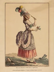 Un abito Polonaise con sopragonna drappeggiata. Da Gallerie des Modes et Costumes Français, 1778