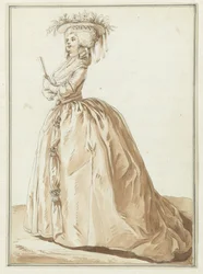 Dama in piedi con ventaglio