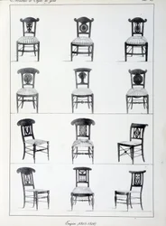 Diversi modelli di sedie del Primo Impero (1805-1806). Tavola tratta dalla collezione 