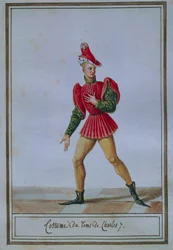 Tavola di moda maschile che raffigura il costume del tempo di Carlo VII, di Pierre Antoine Leboux de La Mesangere