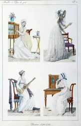 Ritratti di donne del periodo del Direttorio impegnate in varie attività artistiche e sociali. Tavola tratta dalla collezione 