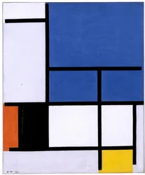 Composizione con grande piano blu, rosso, nero, giallo e grigio