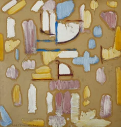 Composizione con rosa, blu, giallo e bianco (facciata della chiesa)