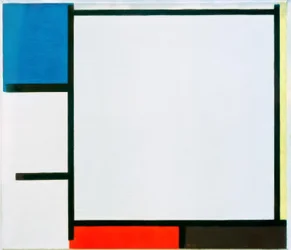 Composizione con blu, giallo, rosso, nero e grigio