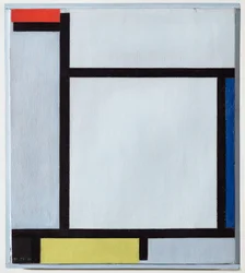 Composizione con rosso, blu, nero, giallo e grigio