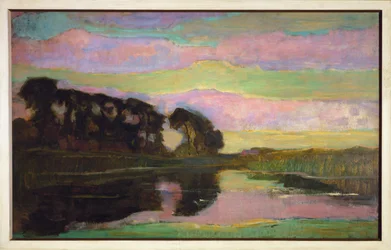 Paesaggio con filare di alberi a sinistra