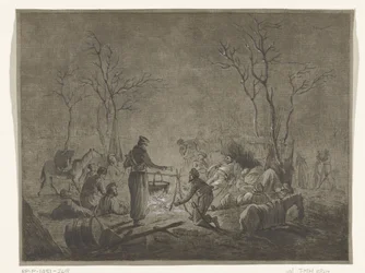Bivacco di cosacchi vicino al fuoco durante l
