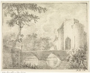 Castello con ponte in un paesaggio