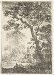 Paesaggio con rovina e figura seduta
