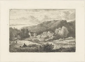 Paesaggio collinare con chiesa e case