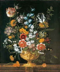 Aprile, dai Dodici Mesi di Fiori, un calendario floreale di nature morte