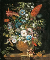 Agosto, da I Dodici Mesi di Fiori, un calendario floreale di nature morte