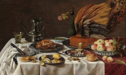 Natura morta con pasticcio di pavone, 1627.