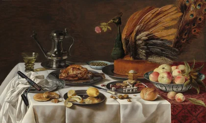 Natura morta con pasticcio di pavone