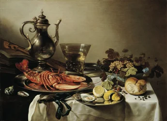 Tavolo con aragosta, brocca d