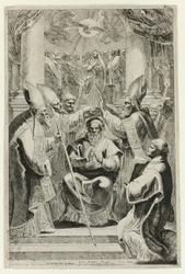 Consacrazione del vescovo di Noyon con scena di Pentecoste in alto