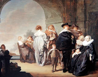 Compagnia elegante su una terrazza