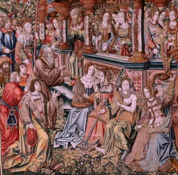 Arazzo fiammingo. Serie Gli Onori. Virtù. Ottavo arazzo della serie. Modello Cartonisti del circolo di Bernard van Orley e Jan Gossaert (Mabuse). Manifattura Pieter van Aelst, Bruxelles. Ca 1550.