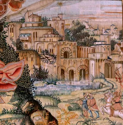 Arazzo fiammingo. Serie La Passione di Cristo. La Deposizione dalla Croce. Seconda serie di arazzi della Passione di Cristo appartenente al Patrimonio Nacional. Modello Cartonisti del circolo di Jan van Roome. Manifattura Pieter va