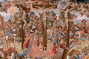 Arazzo fiammingo. Serie La Passione di Cristo; la salita al Calvario e l