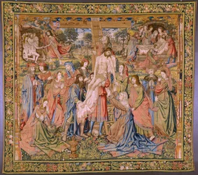 Arazzo fiammingo. Serie La passione di Cristo: La deposizione dalla croce. Manifattura Pieter van Aelst. Cartonista Jan van Roome. Ca 1507-1520