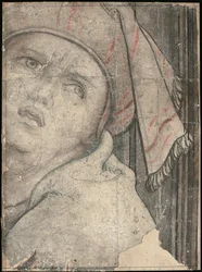 Testa di un uomo con turbante che guarda verso l