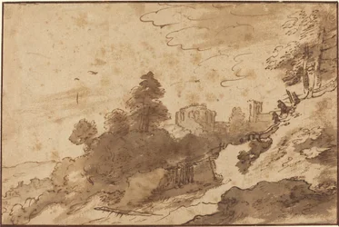 Paesaggio con ponte e rovine sullo sfondo