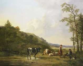 Paesaggio con pastori e bovini