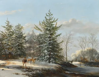 Paesaggio invernale con daini