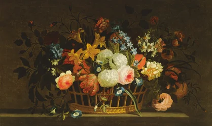Natura Morta di Fiori in un Cesto su una Mensola di Pietra