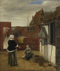 Una Donna e la sua Cameriera in un Cortile