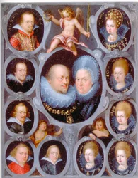 Il duca Federico I (1557-1608) (r. 1593-1608) e la duchessa di Württemberg Sibilla con dieci dei loro figli