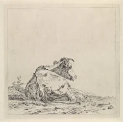 Paesaggio con mucca sdraiata