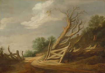Paesaggio con porta aperta, 1630-1635 circa (olio su tavola)